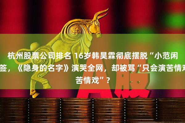 杭州股票公司排名 16岁韩昊霖彻底摆脱“小范闲”标签，《隐身的名字》演哭全网，却被骂“只会演苦情戏”？